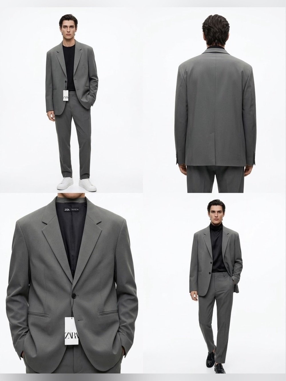 Zara Men's Grey Single-Breasted Suit Jacket